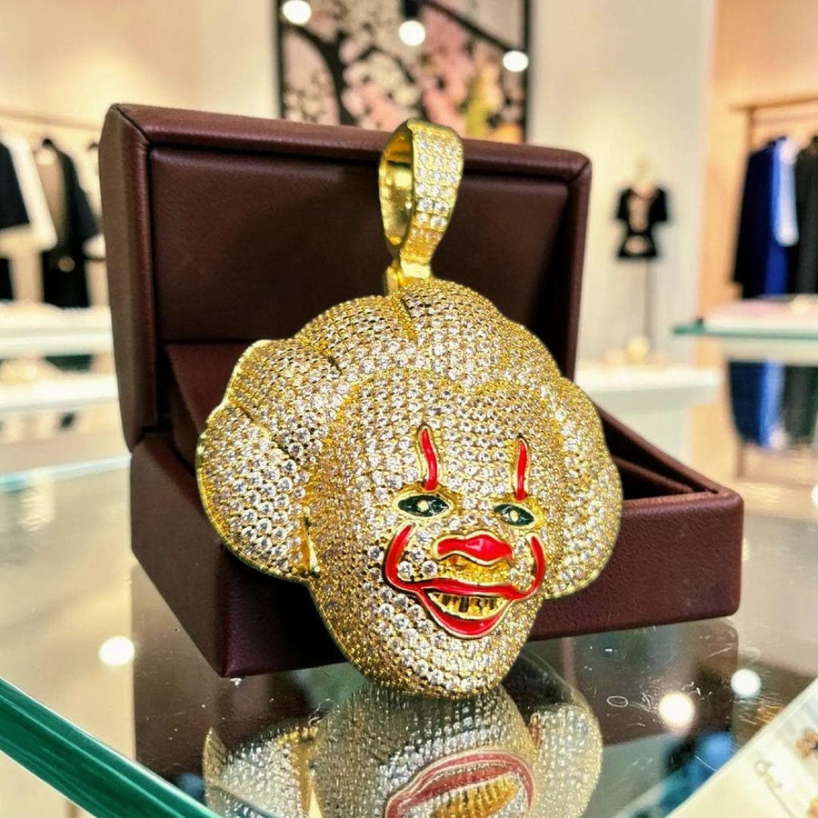 Iced out custom Gold filled Clown in yellow gold tone  Pendant 48*58