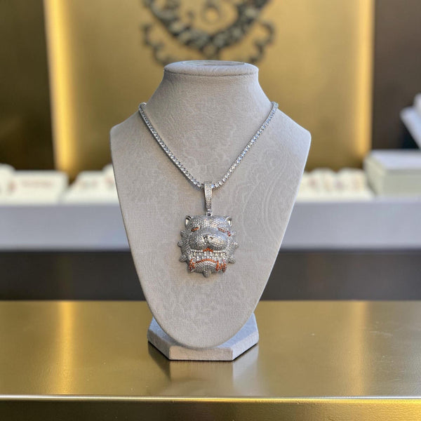 Iced Out White Gold Filled Tennis Chain – 5 A Grade CZ Dog Head Pendant (16 inches)
