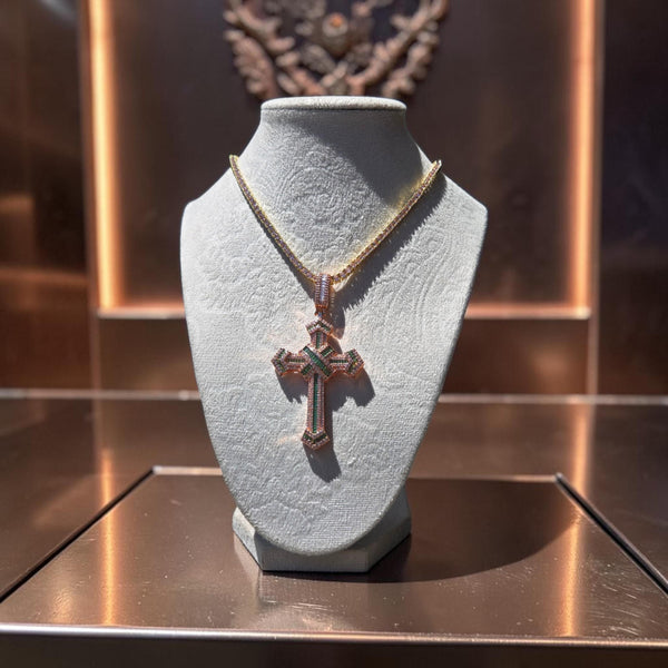 Rose Gold Plated Cross Pendant Necklace – 3mm CZ, 18" Tennis Chain