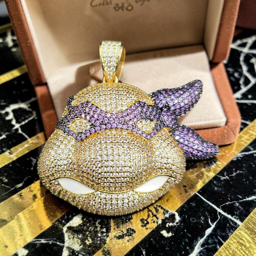 Custom Gold Filled Tone Pendant: Purple & Clear CZ Stones (51x53mm)