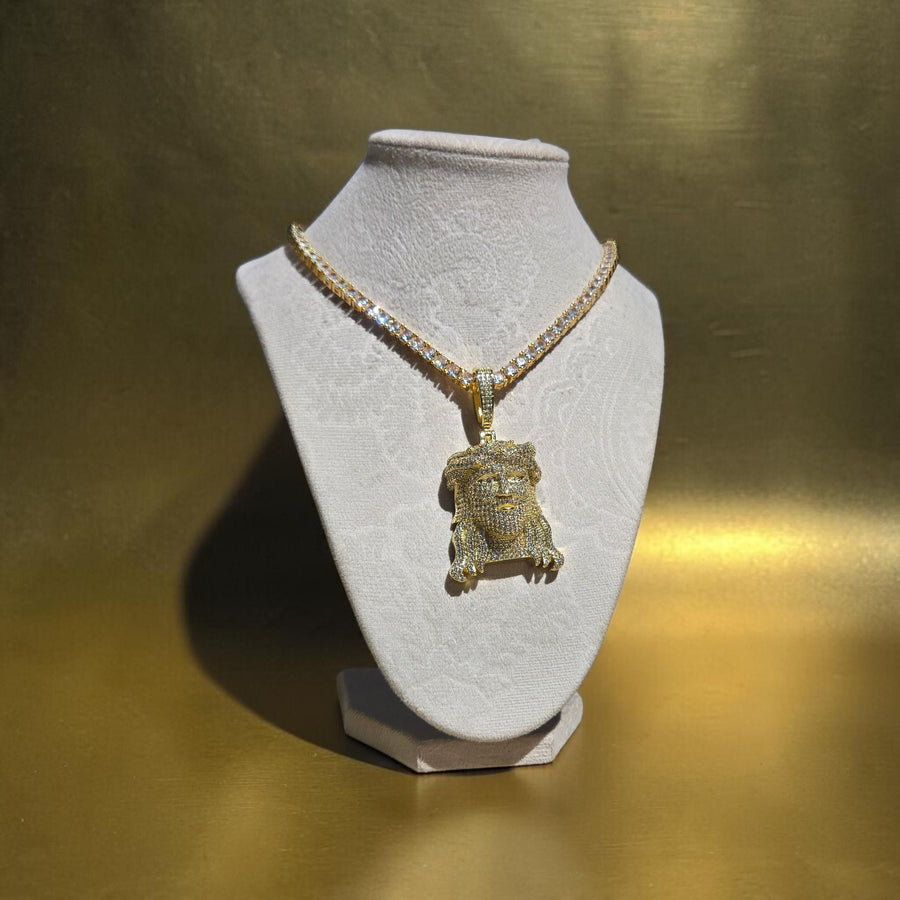 Custom Gold Filled Tennis Necklace with Jesus Pendant – 5mm CZ, 20" Long