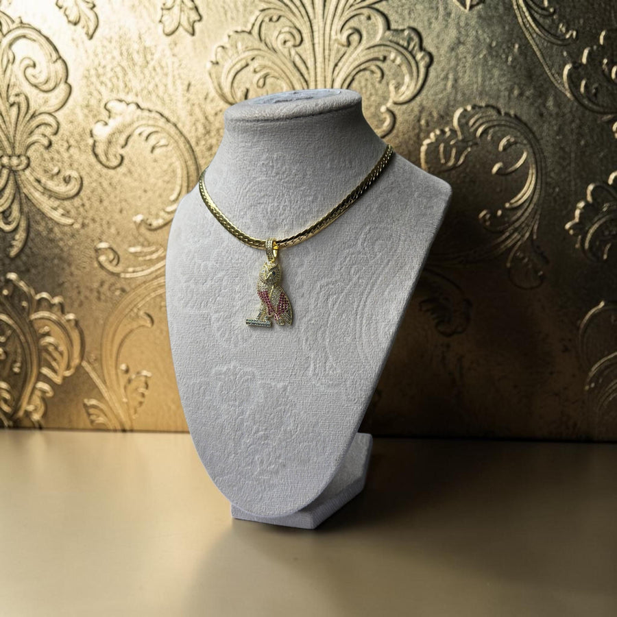 Gold Filled Snake Chain Necklace – Iced Owl Pendant with CZ (18 inches)