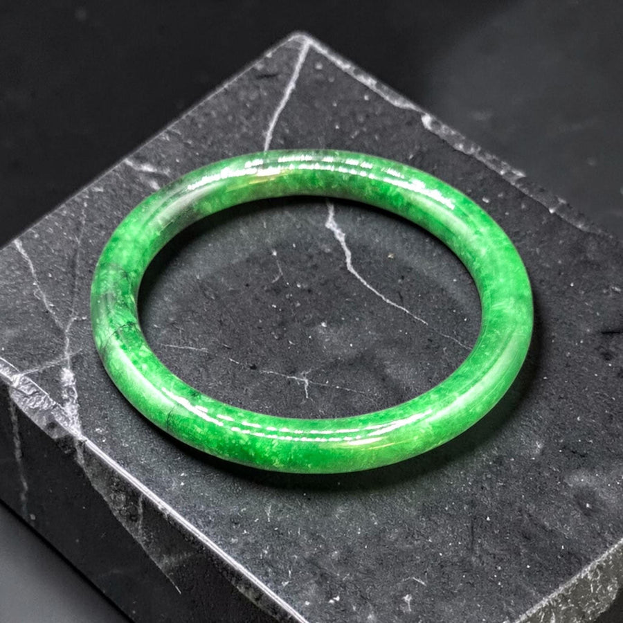Green and Black  Jade  Barrel Bangle Bracelet- 8mm / Sz.6.75