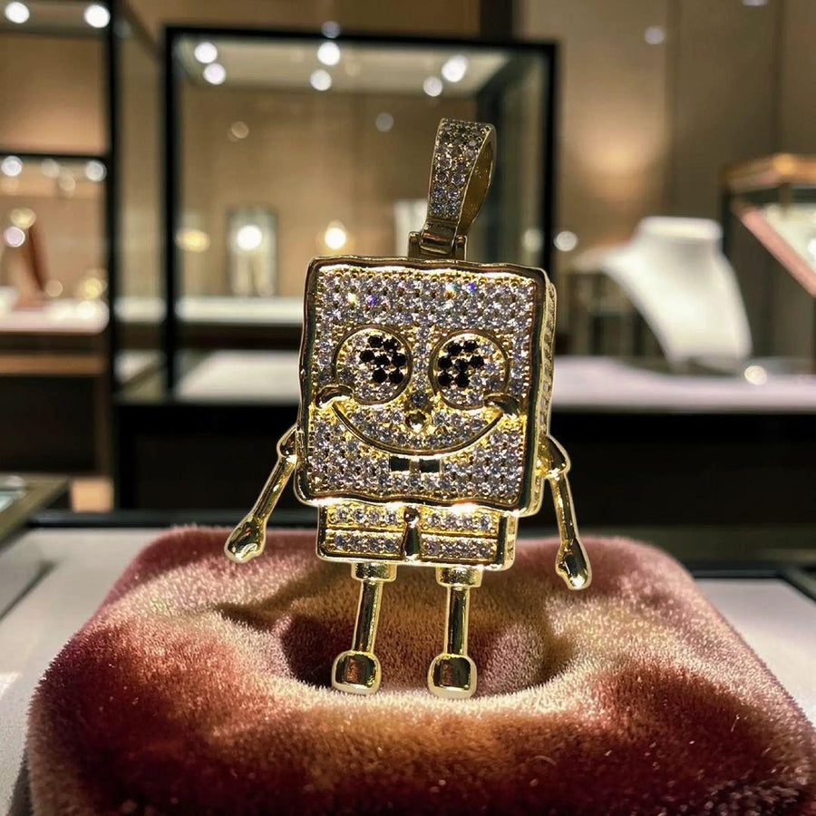 Iced Out Gold Tone Pendant with CZ Stones (23x58mm)