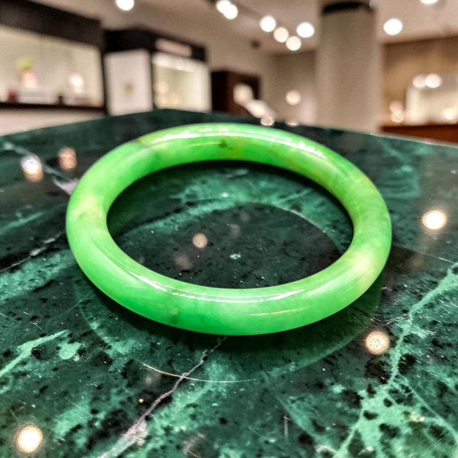 Light Green Jade Barrel  Bangle 10mm / Sz.7