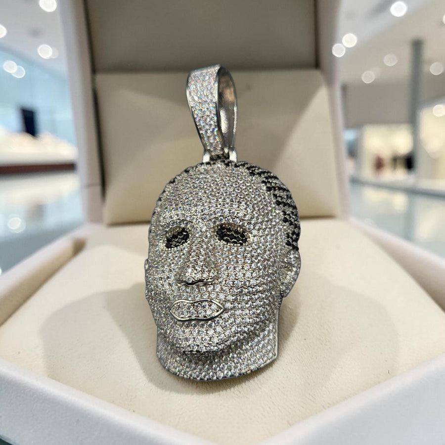 Iced Out White Gold Tone Pendant: XL 38x78mm, 5 A Grade CZ Stones