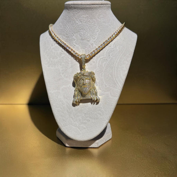 Custom Gold Filled Tennis Necklace with Jesus Pendant – 5mm CZ, 20" Long