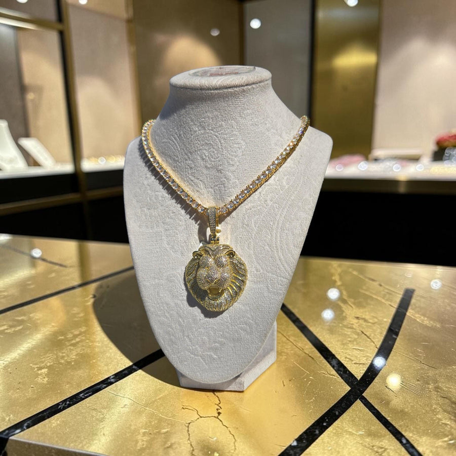 Custom Gold Filled Lion Pendant Set – 5A Grade CZ Tennis Chain (20" Long)