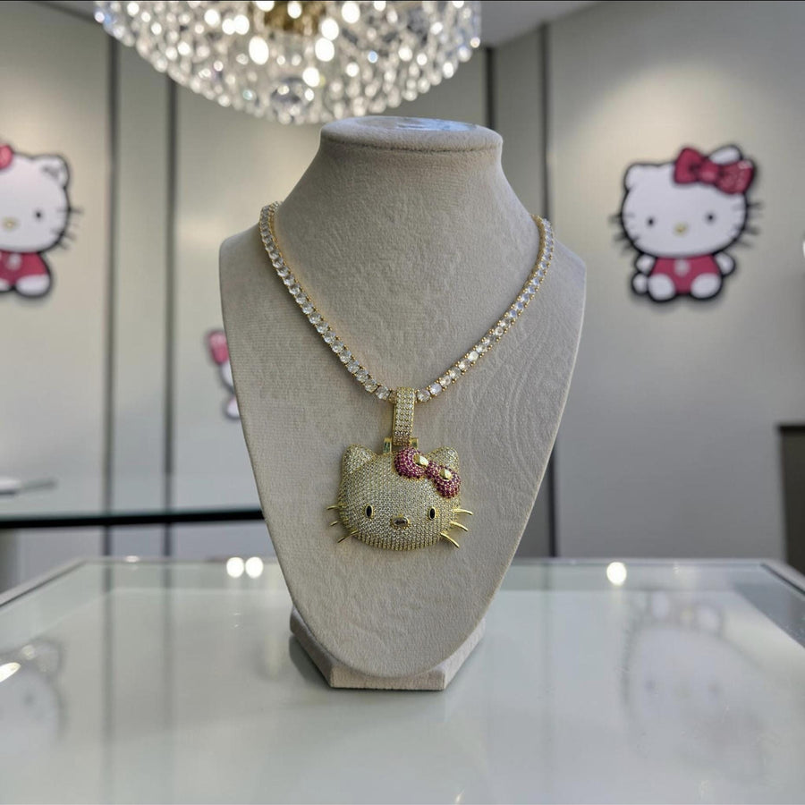 Iced Out custom set Pendant with  3 mm 5 grade cz hand cut stones on Tennis Chain 18 inches long.