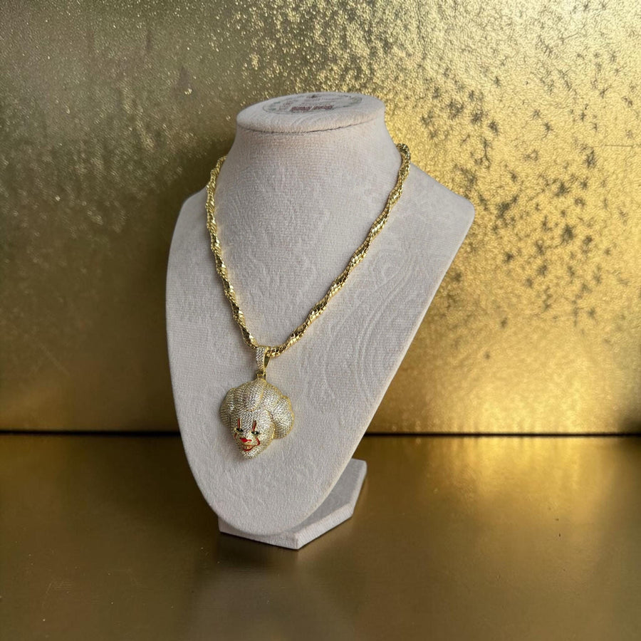 Iced out Custom Gold Filled Clown Pendant with CZ Stones, 24" Chain