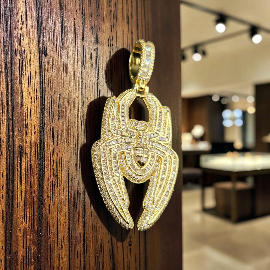 Iced out custom Gold-filled Toned Baguette Spider Pendant 40*83