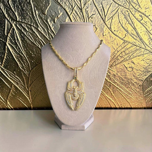 Iced Out Gold Filled Spider Pendant Necklace (40x83mm, 24" Chain)