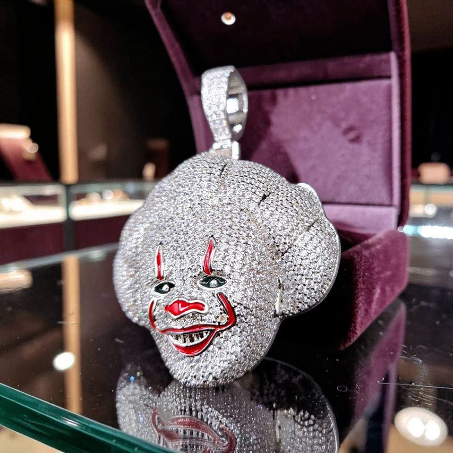 Iced out custom Gold filled Clown in white gold tone  Pendant 48*58
