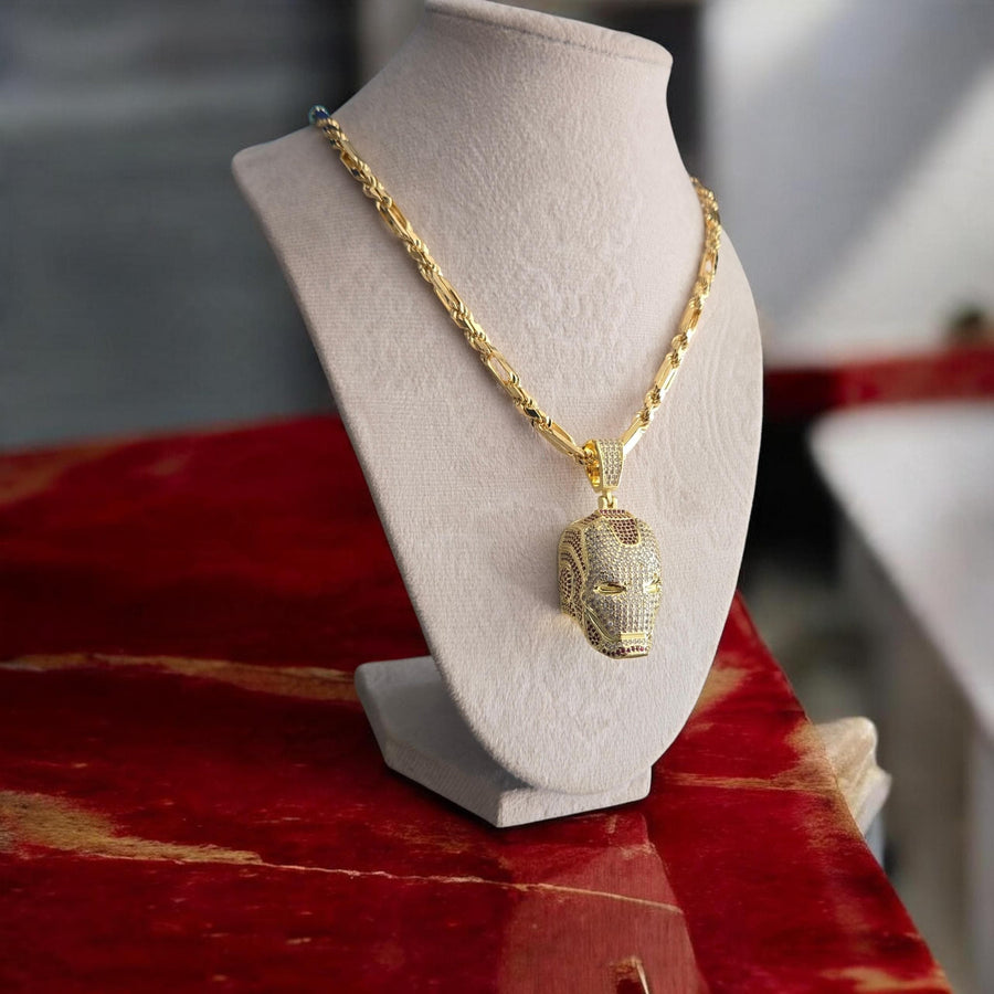 Custom Gold Filled Iron Man Pendant with CZ, Italian Gold Chain (25*56mm)