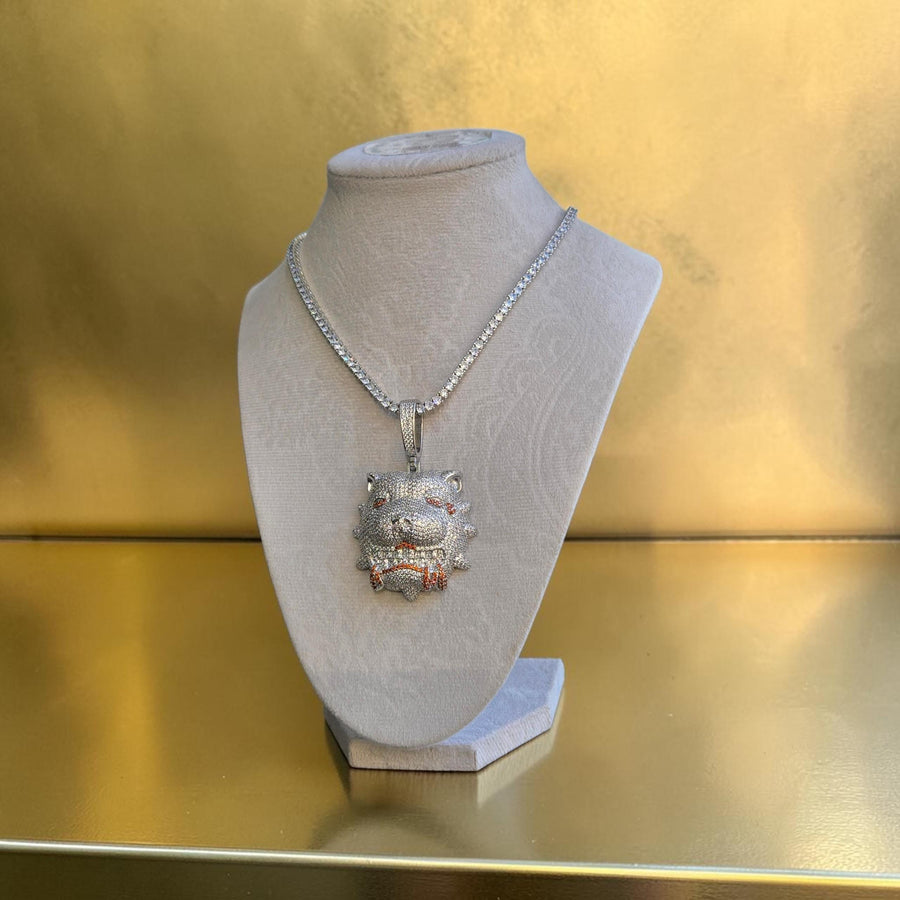 Iced Out White Gold Filled Tennis Chain – 5 A Grade CZ Dog Head Pendant (16 inches)