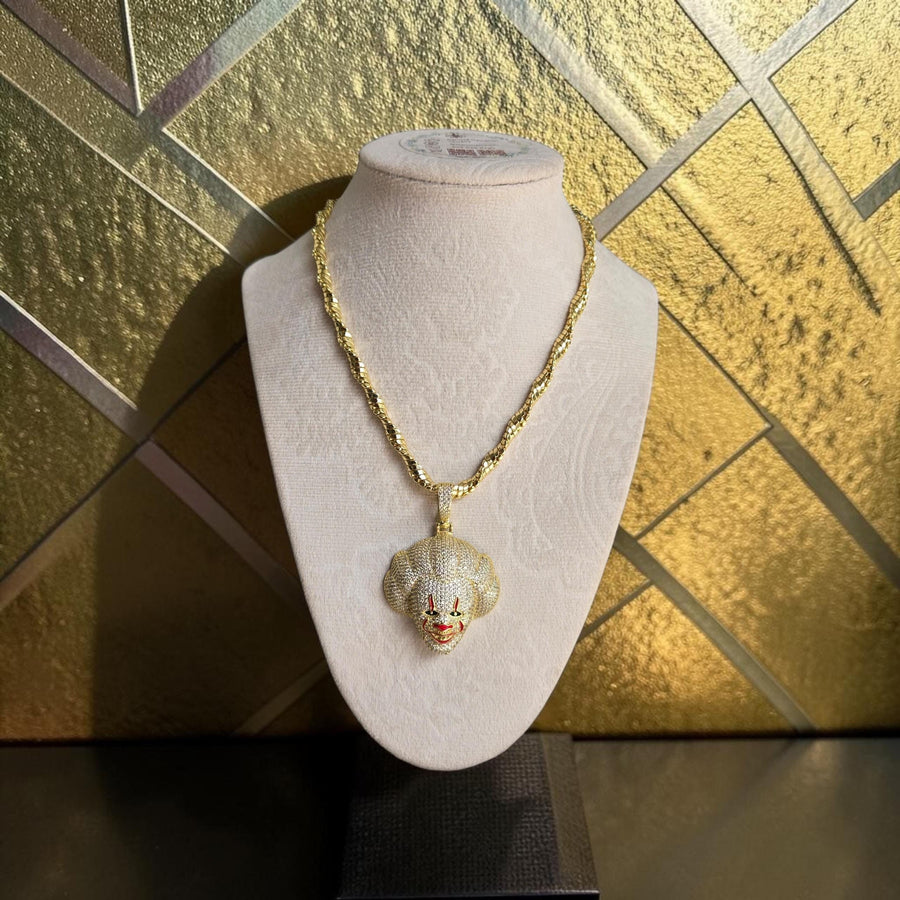 Iced out Custom Gold Filled Clown Pendant with CZ Stones, 24" Chain