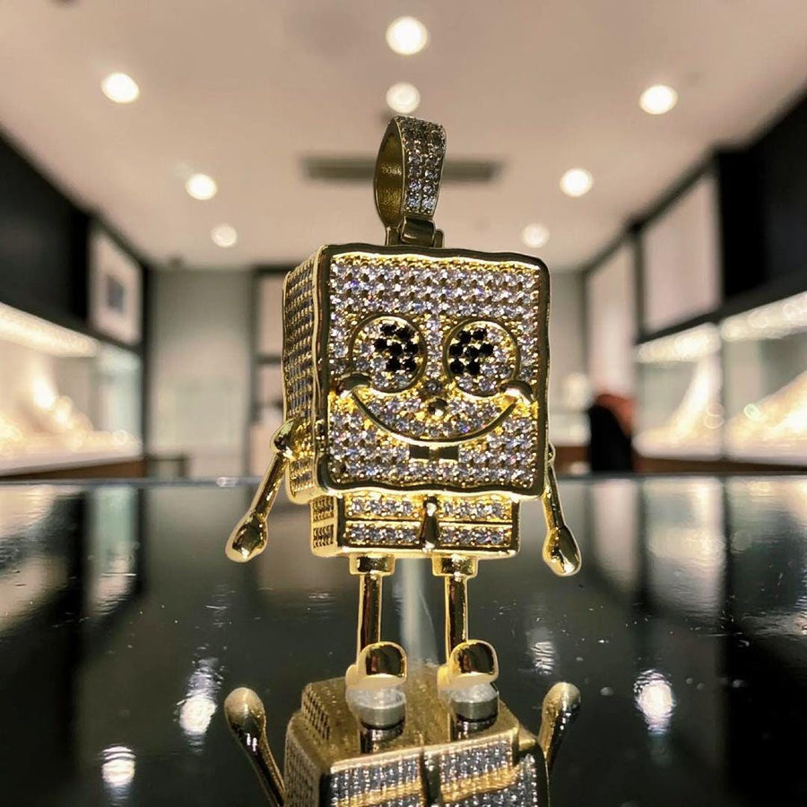 Iced Out Gold Tone Pendant with CZ Stones (23x58mm)