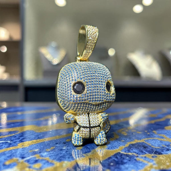 Iced Out  Pendant: Yellow Gold Tone, 5 A-Grade CZ Stones (33x65mm)