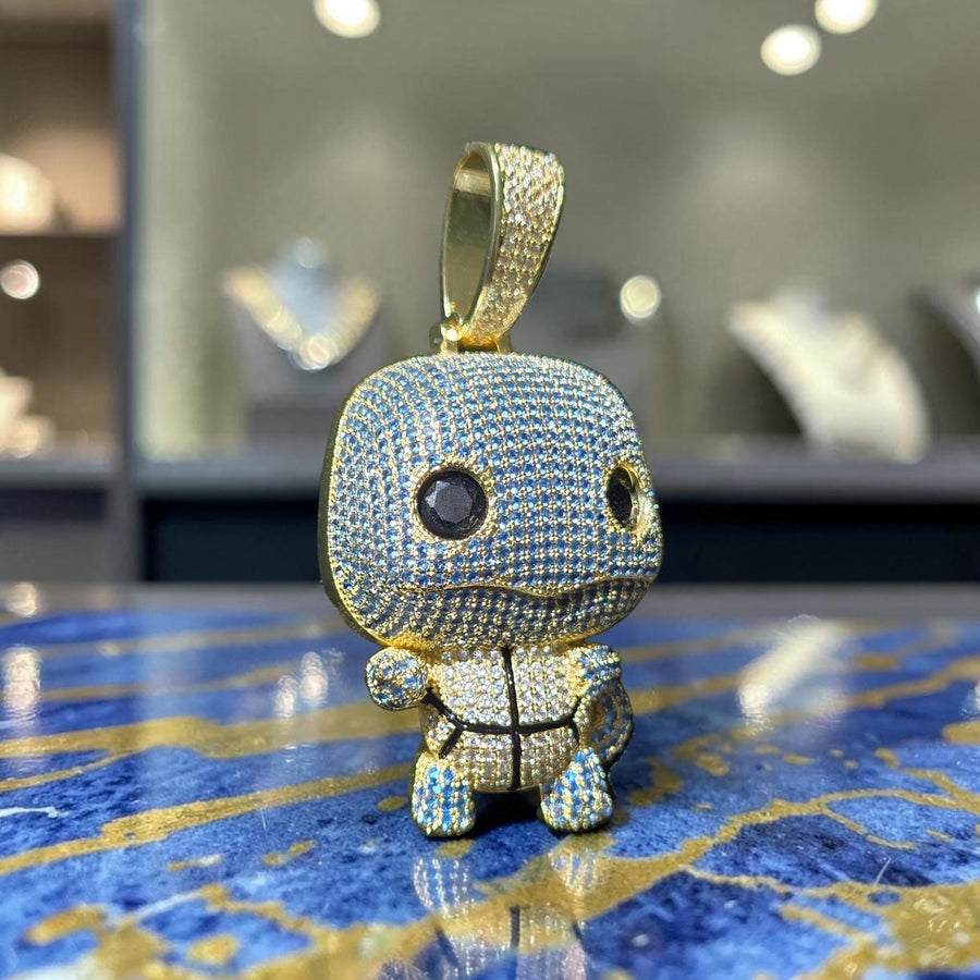 Iced Out  Pendant: Yellow Gold Tone, 5 A-Grade CZ Stones (33x65mm)