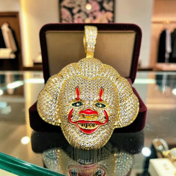 Iced out custom Gold filled Clown in yellow gold tone  Pendant 48*58