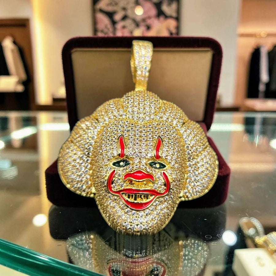 Iced out custom Gold filled Clown in yellow gold tone  Pendant 48*58