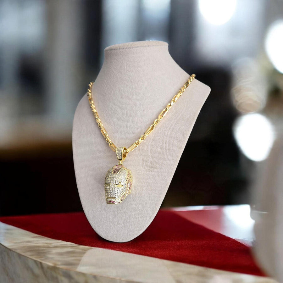 Custom Gold Filled Iron Man Pendant with CZ, Italian Gold Chain (25*56mm)