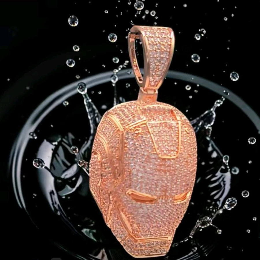 Custom Rose Gold Filled Helmet Pendant, 5 A Grade CZ Stones (24x57mm)