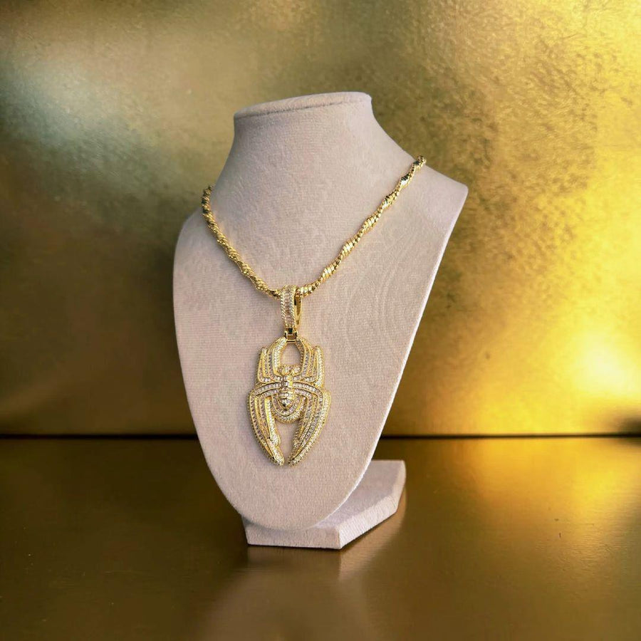 Iced Out Gold Filled Spider Pendant Necklace (40x83mm, 24" Chain)