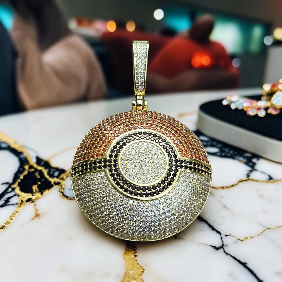 Iced out - XL Cubic Zirconia Pendant 49*76 mm – Gold-filled 3D Sphere Design