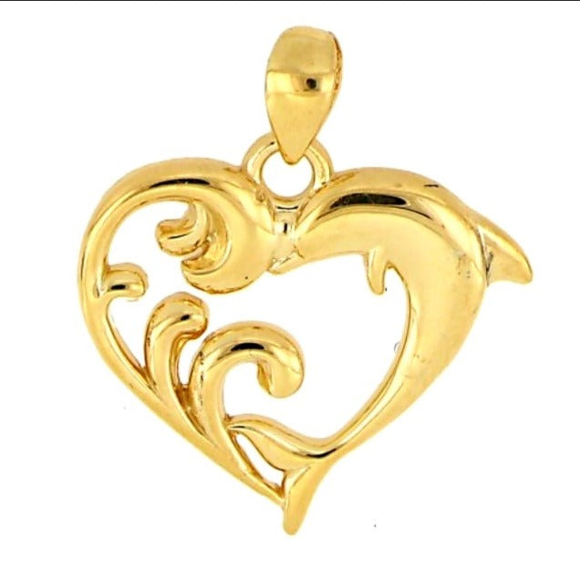 14kt. Dolphin love waves pendant