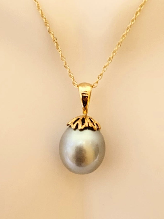 14k Silver Tahitian  Pearl Pendant (12.3mm)