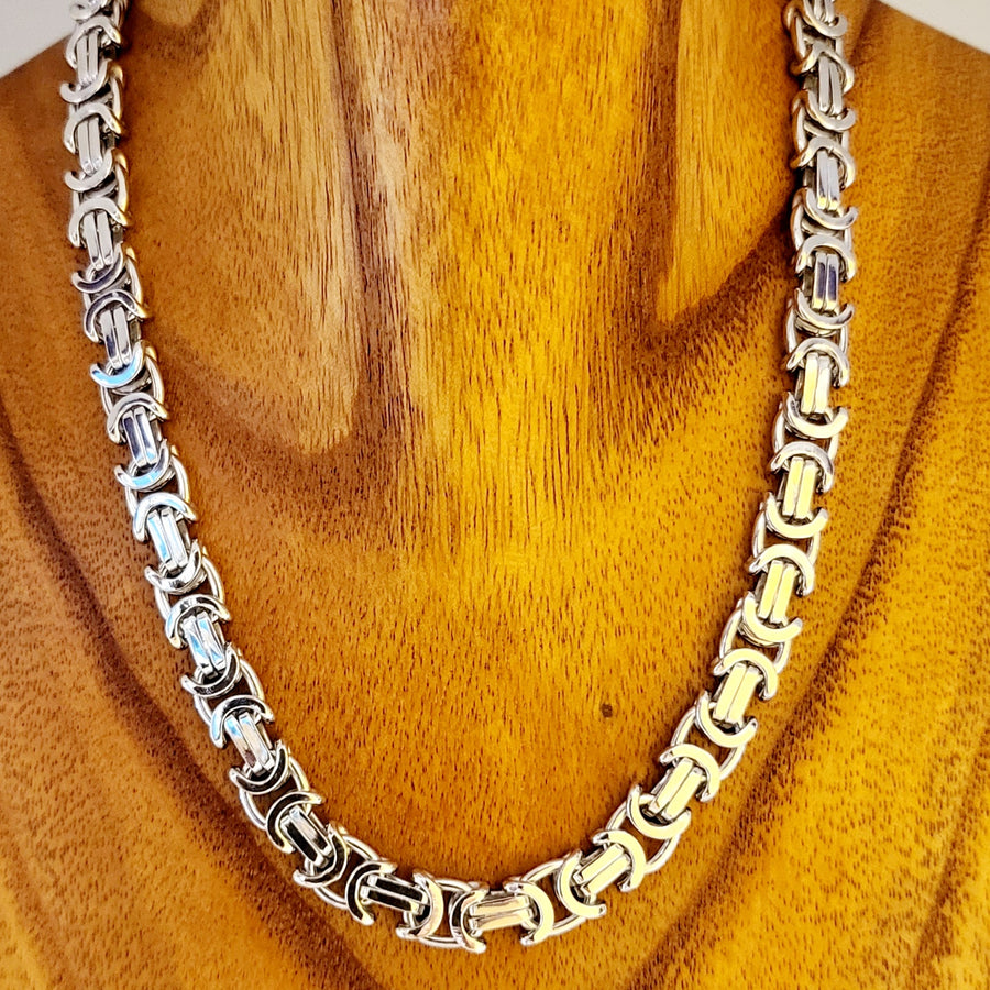 Solid Sterling Silver Flat Byzantine Chain 20", 8.5MM