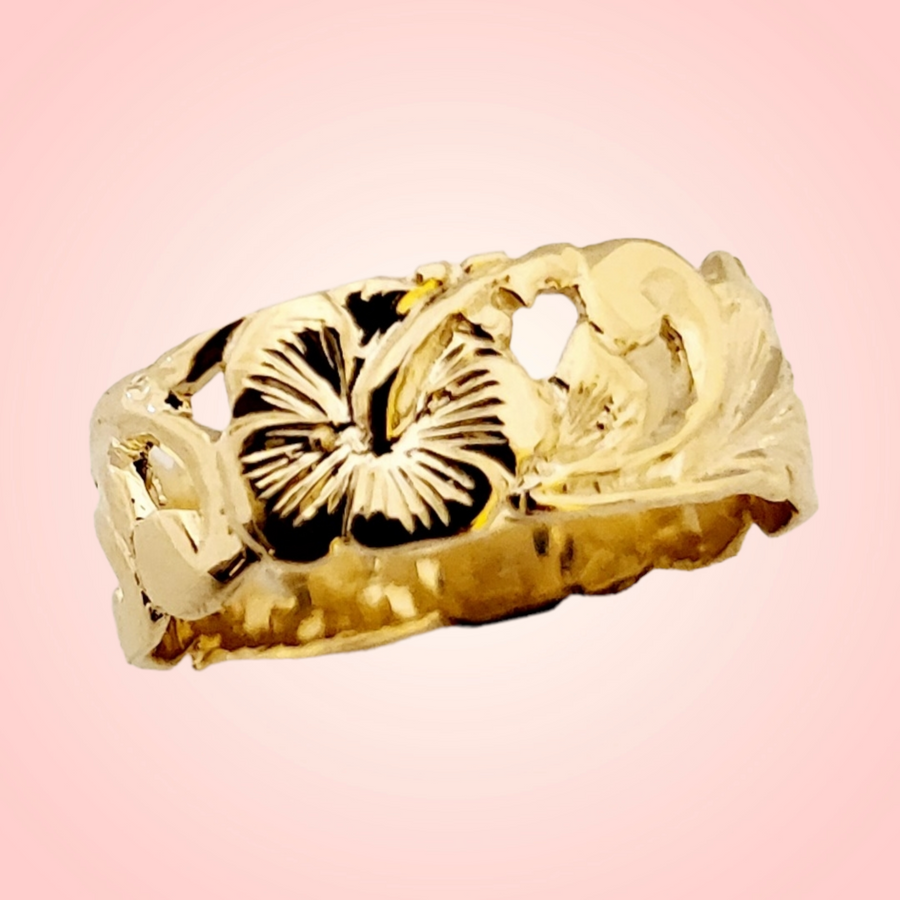 14K Yellow Gold Hibiscus Flower with Diamond Ring. – Genova Hawaiian Jewelry  & Pearls